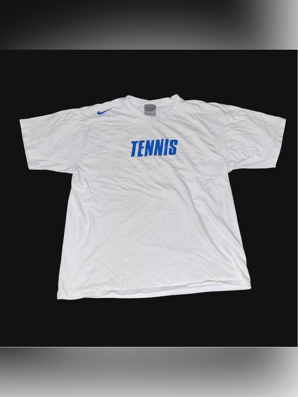 Vintage Nike Tennis Play Loud T-Shirt Size L White & Blue Graphic Tees